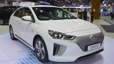 Hyundai Ioniq electric front three quarters right side at 2017 Thai Motor Expo