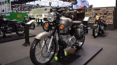 Royal Enfield Classic 500 Gunmetal Grey front left quarter at 2017 Thai Motor Expo