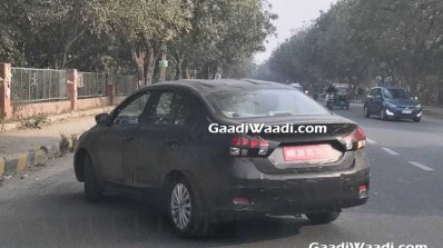2018 Maruti Ciaz (facelift) rear three quarters spy shot rear three quarters left side spy shot