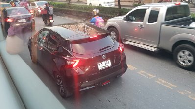 Fifth-gen Nissan Micra rear three quarters left side Thailand spy shot