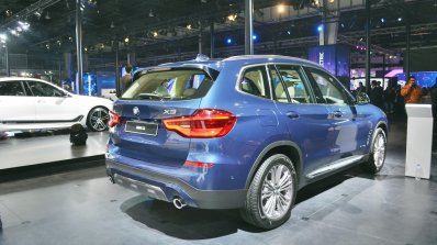 2018 BMW X3 rear three quarters at Auto Expo 2018