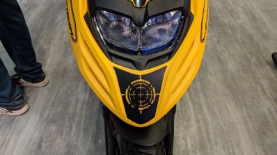 Aprilia Storm Yellow with accessories headlight at 2018 Auto Expo