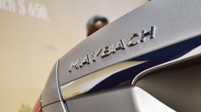 Mercedes-Maybach S 650 Saloon Maybach tailgate badge at Auto Expo 2018
