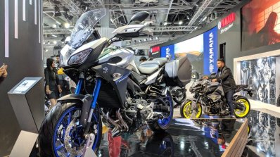 Yamaha MT-09 Tracer front left quarter at 2018 Auto Expo