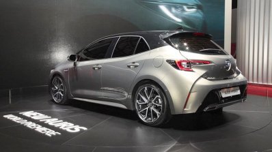2018 Toyota Auris Hybrid rear three quarters at the 2018 Geneva Motor Show