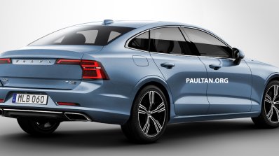 Next-gen 2018 Volvo S60 rear three quarters rendering
