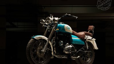 Royal Enfield Bullet 350 Cerulean by Eimor Customs front left quarter