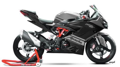 TVS Apache RR 310 rendered Grey and Black with stripes