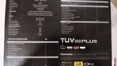 Mahindra TUV300 Plus spec sheet