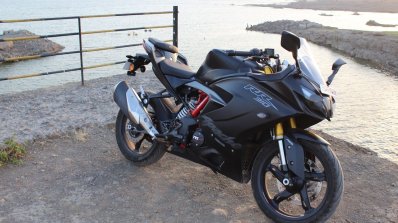 TVS Apache RR 310 Black detailed review front right quarter