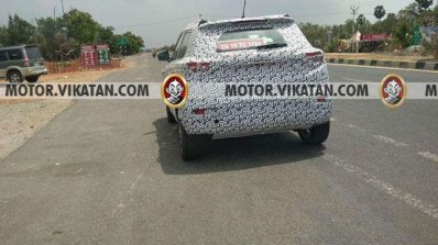 Production Mahindra S201 rear three quarters spy shot