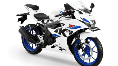 Suzuki GSX-R150 Brilliant White CW Vigor Blue colour variant press image