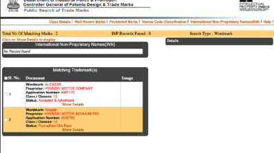 Hyundai Alcazar 7 Seater Creta Trademark Registrat