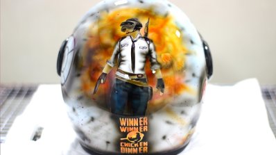 Custom Painted Pubg Theme Vega Helmet Rear View
