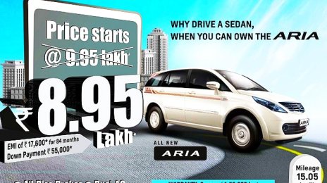 Report - Tata Aria gets a price cut of INR 1 lakh, starts at INR 8.95 lakhs now