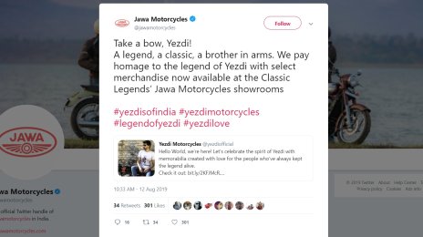 Yezdi India Twitter and Instagram profiles go online