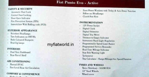 Fiat Punto Evo's brochure leak reveals variant lineup