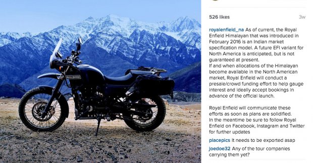 Royal Enfield Himalayan FI anticipated for export markets