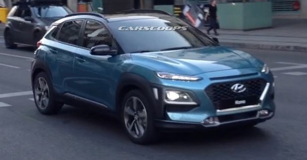 Metallic Blue Hyundai Kona SUV spied during TVC shoot