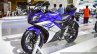 Yamaha R15 V2 Revving Blue front quarter at Auto Expo 2016