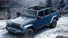 2018 Jeep Wrangler-based pickup blue front three quarters roof opened rendering