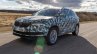 Skoda Karoq front three quarters in motion camouflaged