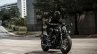 Triumph Bonneville Bobber black press front right quarter action