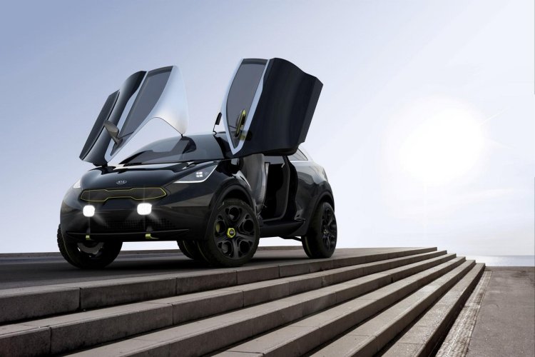 Front of the Kia Niro Concept with scissor doors open