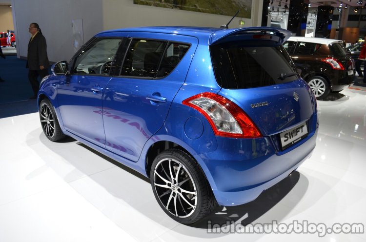 Rear three quarter of the 2014 Suzuki Swift facelift