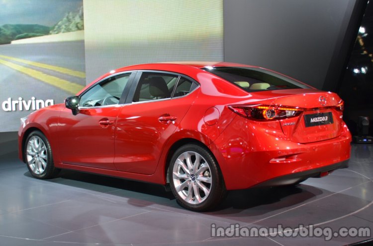 Rear three quarter of the Mazda3 sedan