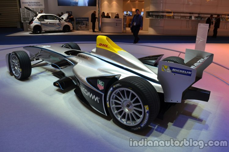 Rear three quarter of the Spark Renault SRT_01E Formula E racer