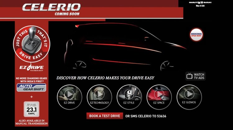 Maruti Celerio website screen capture
