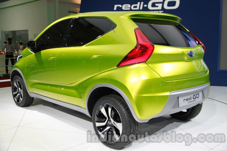 Datsun Redi-Go rear three quarters at Auto Expo 2014
