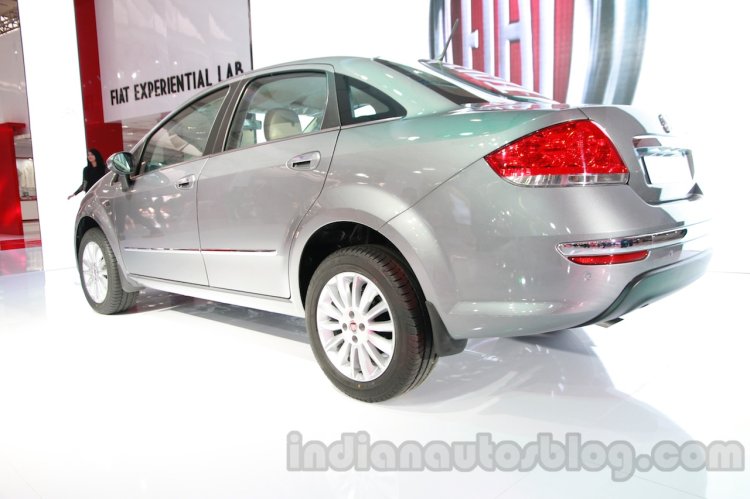 Fiat Linea facelift rear three quarters left at Auto Expo 2014