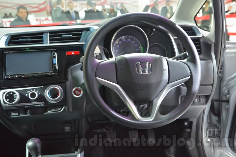 Honda Jazz steering wheel and dashboard at 2014 Auto Expo