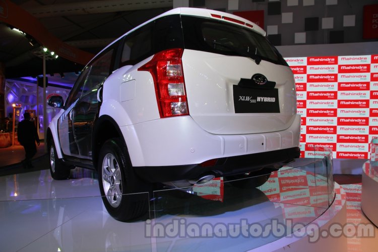 Mahindra XUV500 diesel hybrid rear three quarters at Auto Expo 2014