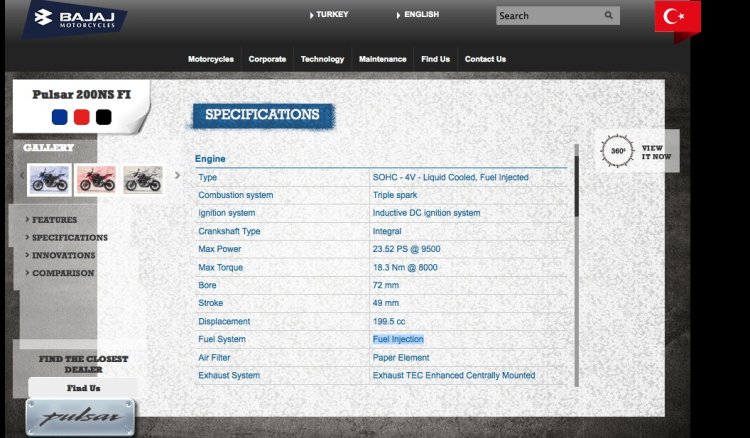 Bajaj Pulsar 200NS FI technical specifications