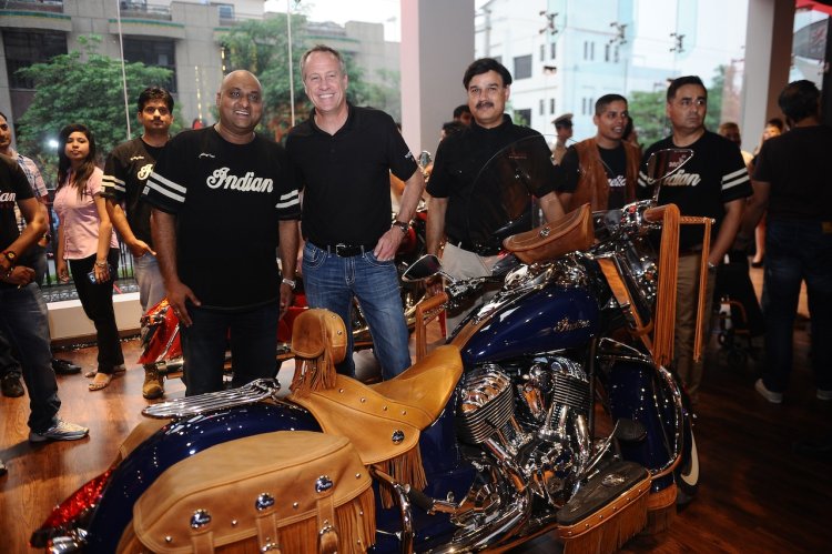 Indian Motorcycle Dealership Launch (L to R) Mr Sandeep Bansil, Dealership Principal - Indian Motorcycle, Mr Bennett Morgan, COO-Polaris Industries, Mr Pankaj Dubey - MD Polaris India