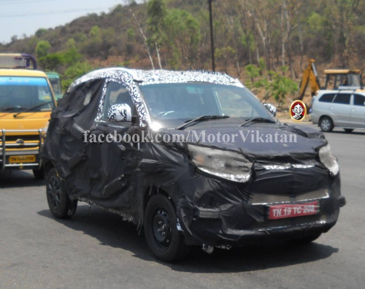 Spied Mahindra S101 in Chennai front quarter