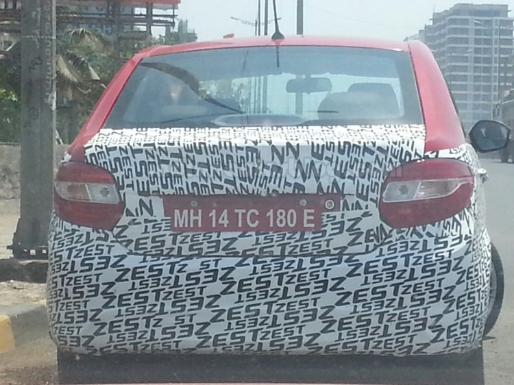 Tata Zest rear camouflaged test mule spotted in Pune