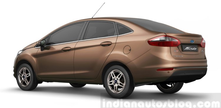 2014 Ford Fiesta rear three quarter view official image