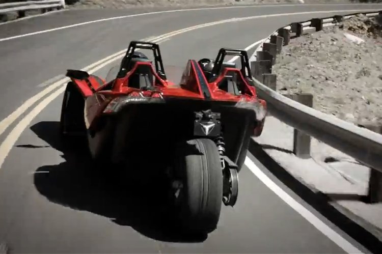 Polaris Slingshot three wheeler press shot rear