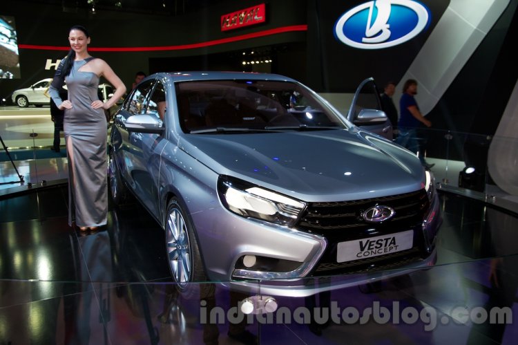 Lada Vesta Concept front three quarter at the Moscow Motor Show 2014