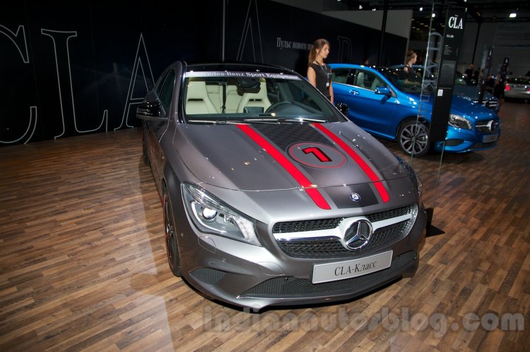 Mercedes CLA front three quarter at the Moscow Motor Show 2014