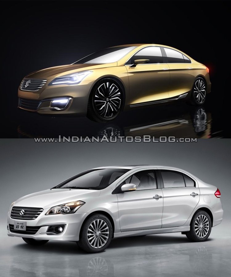 Maruti Suzuki Concept Ciaz vs Maruti Ciaz - Concept vs Reality front three quarter