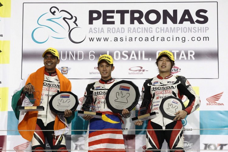 Sarath Kumar at Honda Asia Dream Cup 2014 podium