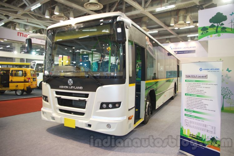 Ashok Leyland FESLF CNG front quarter at the Bus and Special Vehicles Show 2015