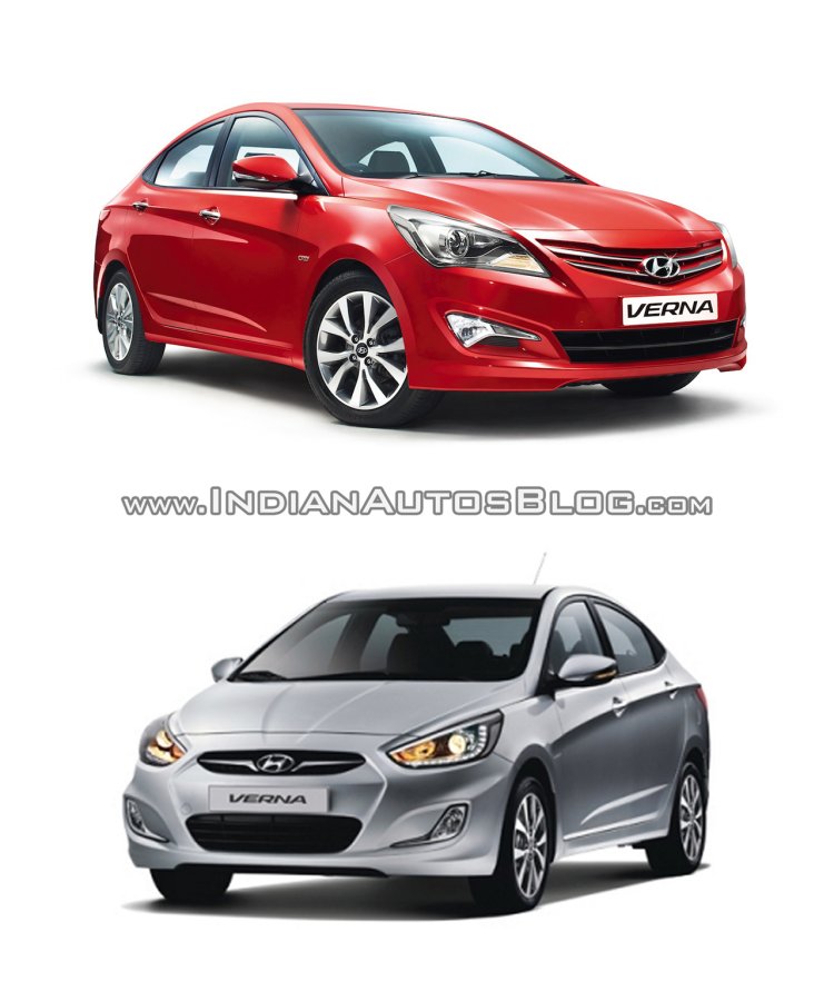 2015 Hyundai Verna vs 2014 Hyundai Verna front three quarter - Old vs New