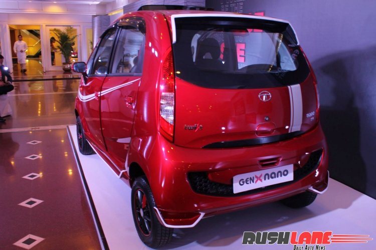2015 Tata GenX Nano rear three quarter with sporty accessories and sunroof