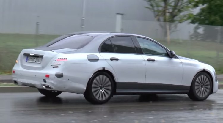 2017 Mercedes E Class (W213) rear three quarter spotted with minimal camouflage